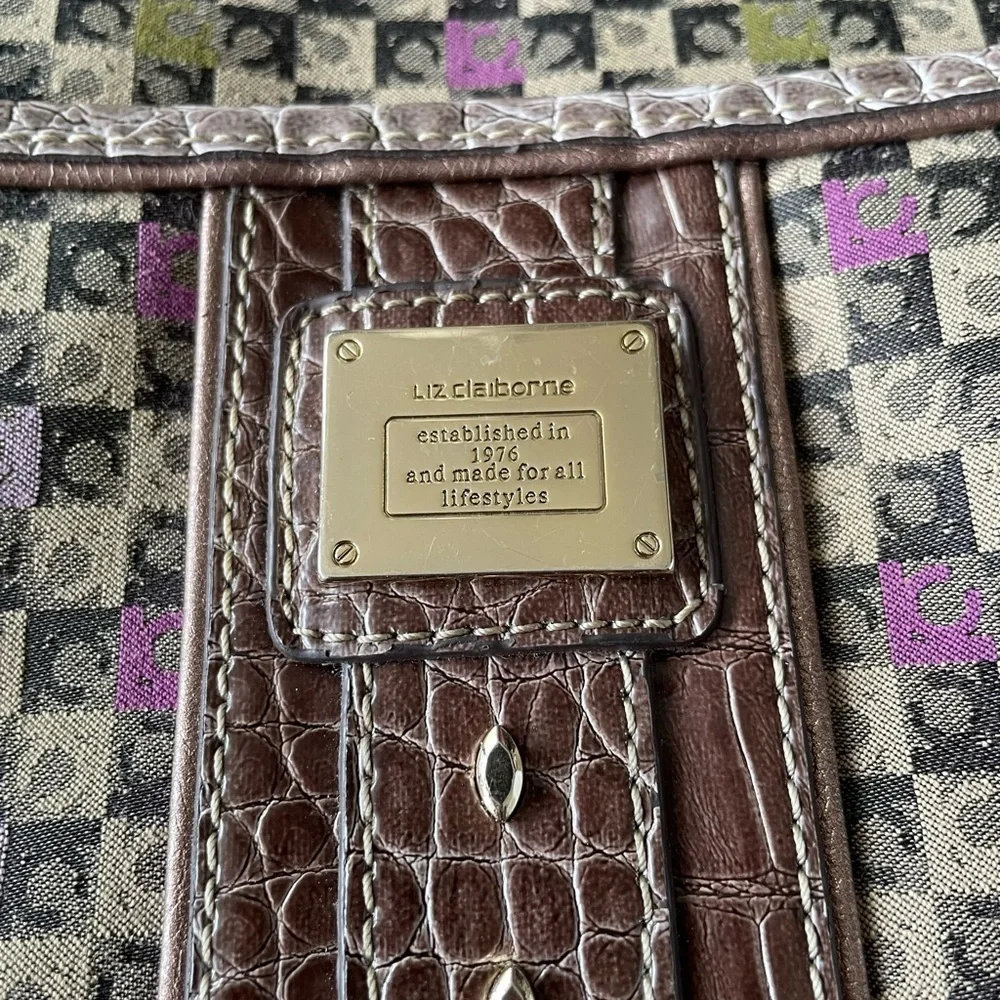Vintage Liz Claiborne Signature Print Multicolor Crossbody Shoulder Purse